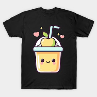 Cute Kawaii Apple Milkshake with Hearts | Kawaii Food Character | Cutesy Kawaii Style T-Shirt